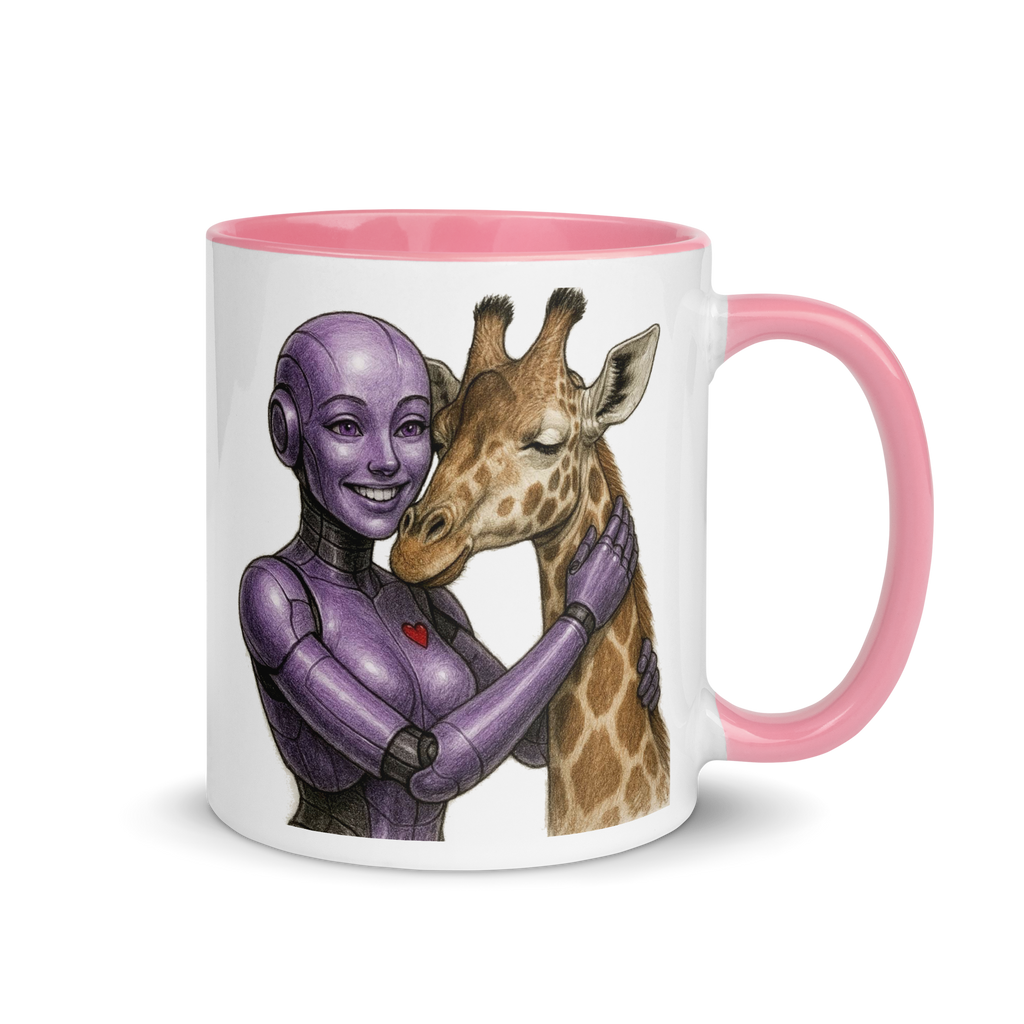 Purple Android Woman with Giraffe Ceramic Mug