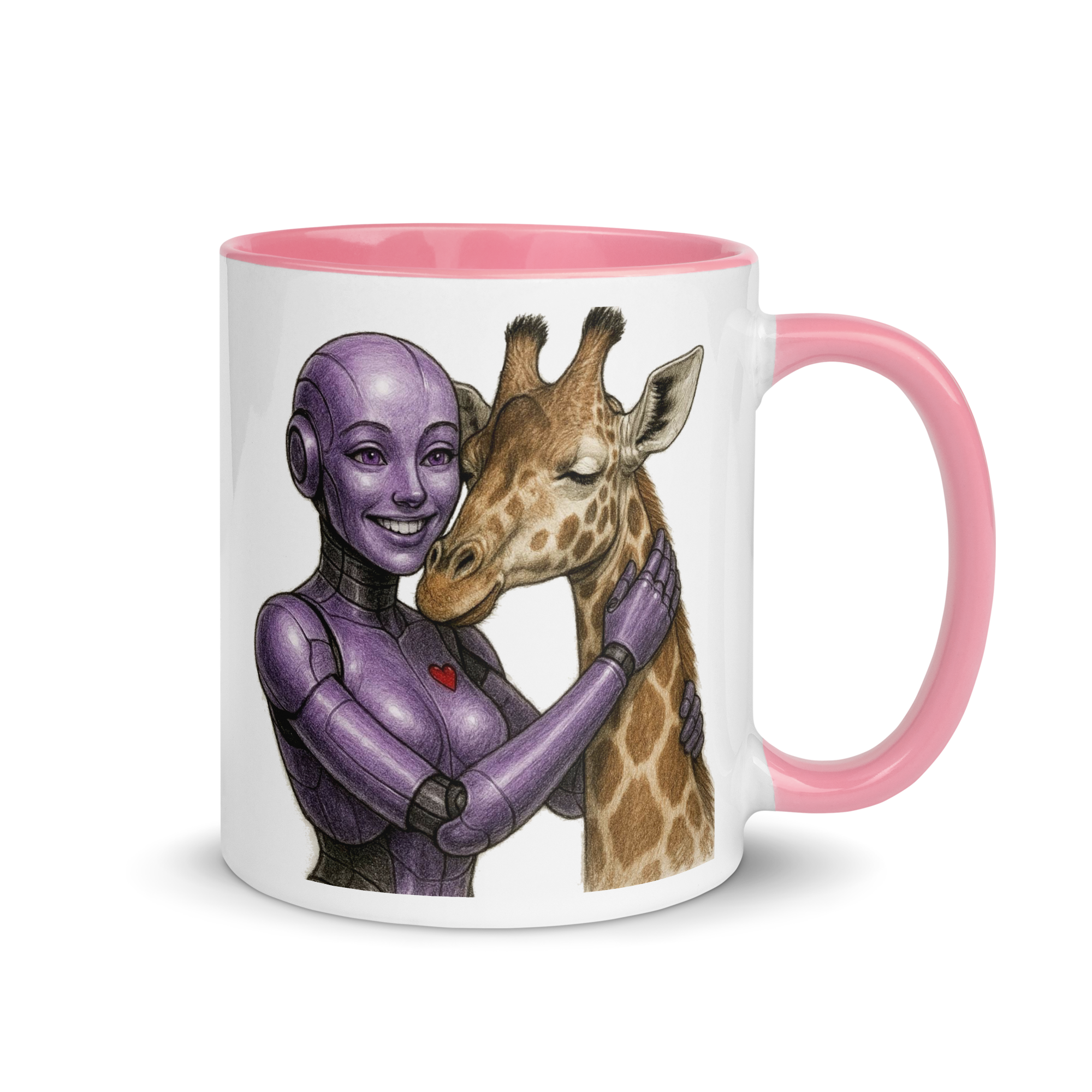 Purple Android Woman with Giraffe Ceramic Mug