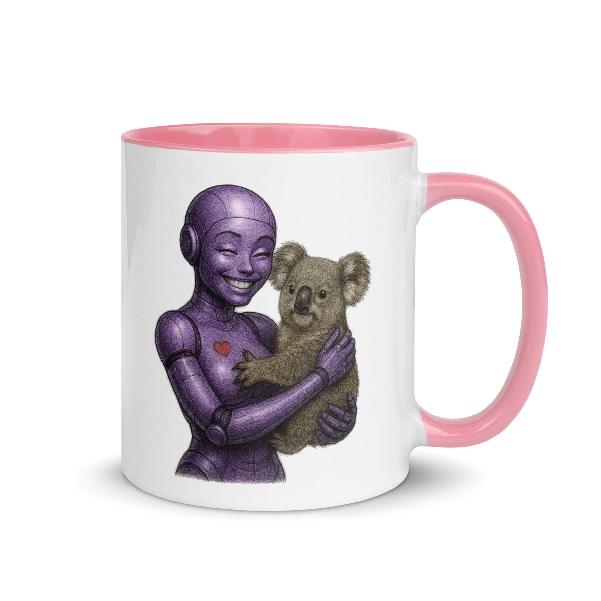 Purple Android Woman with Koala Bear Ceramic Mug
