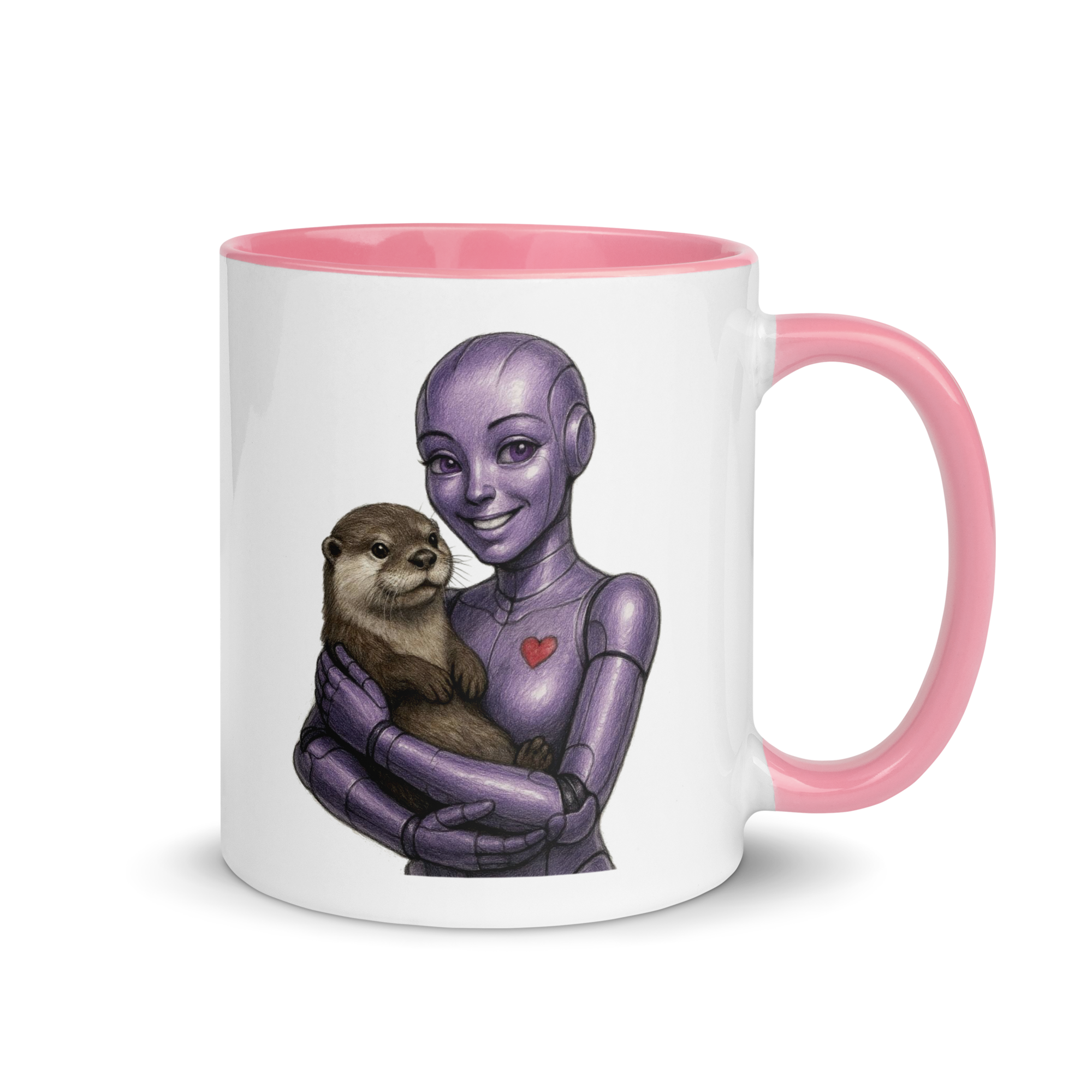 Purple Android Woman with Otter Ceramic Mug