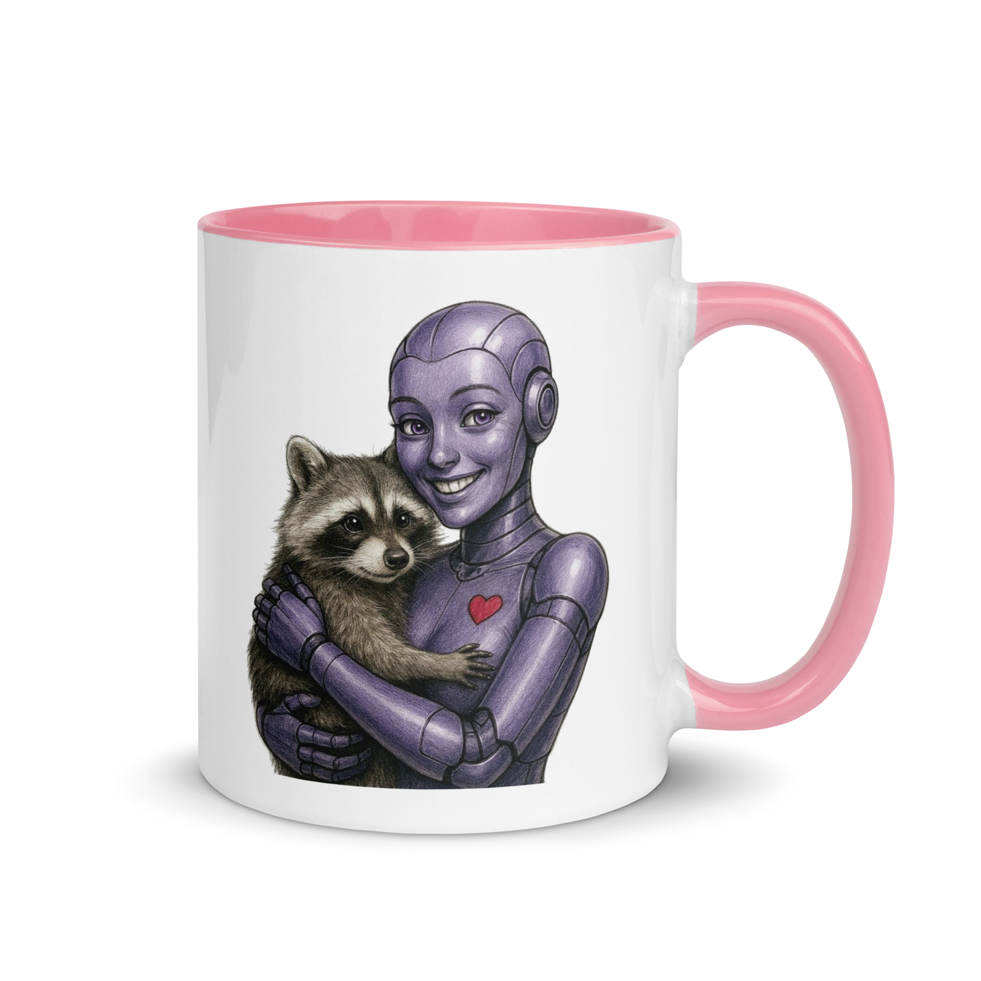 Purple Android Woman with Raccoon Ceramic Mug