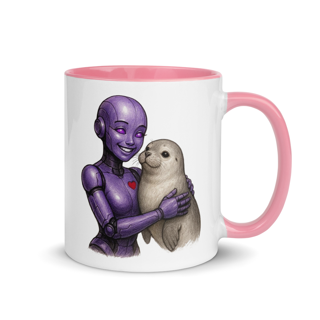 Purple Android Woman with Seal Ceramic Mug