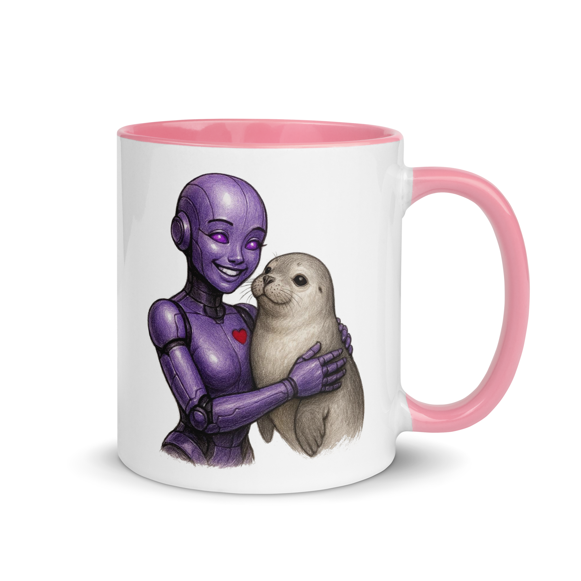 Purple Android Woman with Seal Ceramic Mug