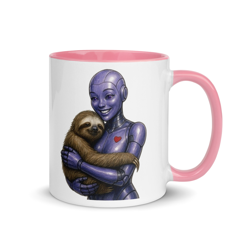 Purple Android Woman with Sloth Ceramic Mug