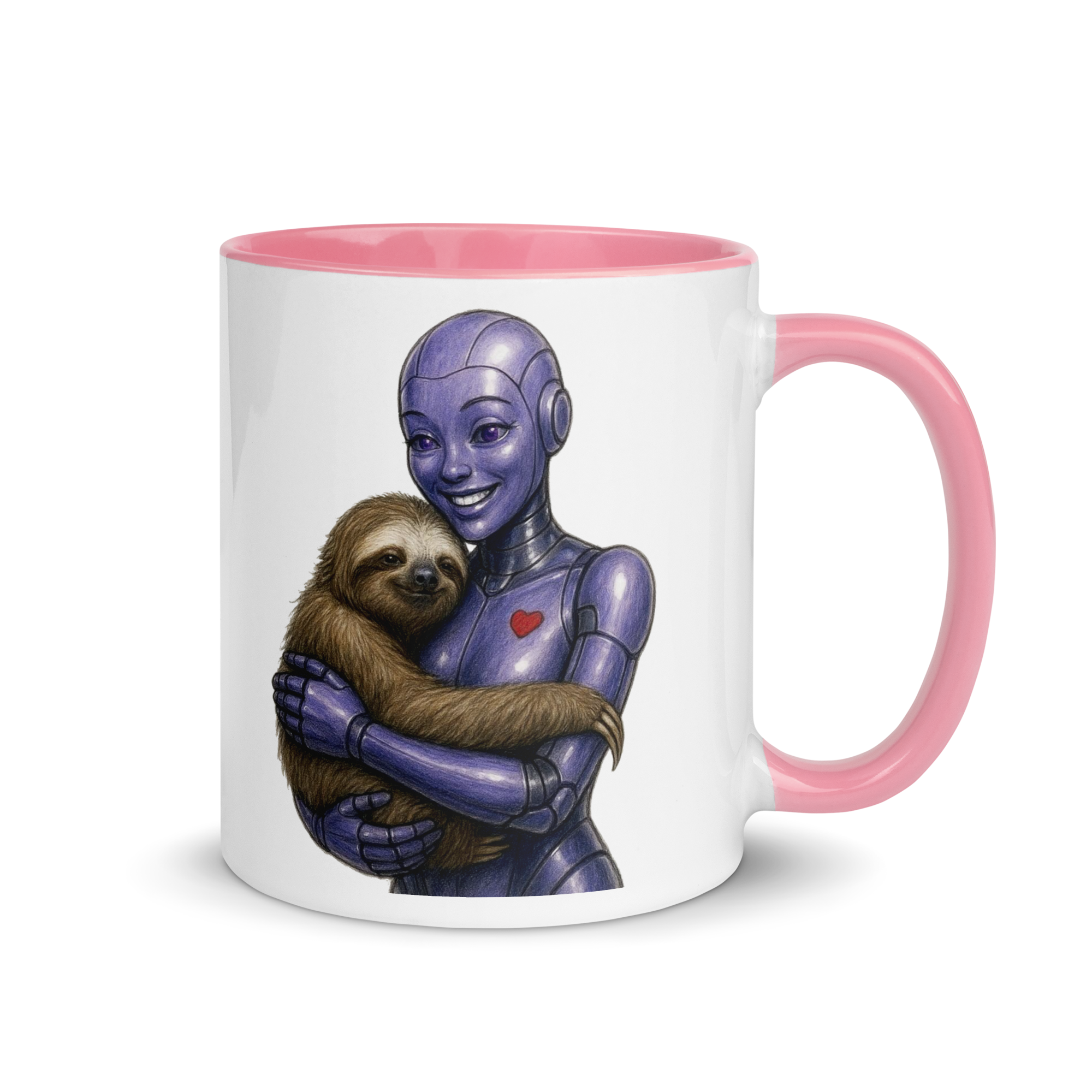 Purple Android Woman with Sloth Ceramic Mug