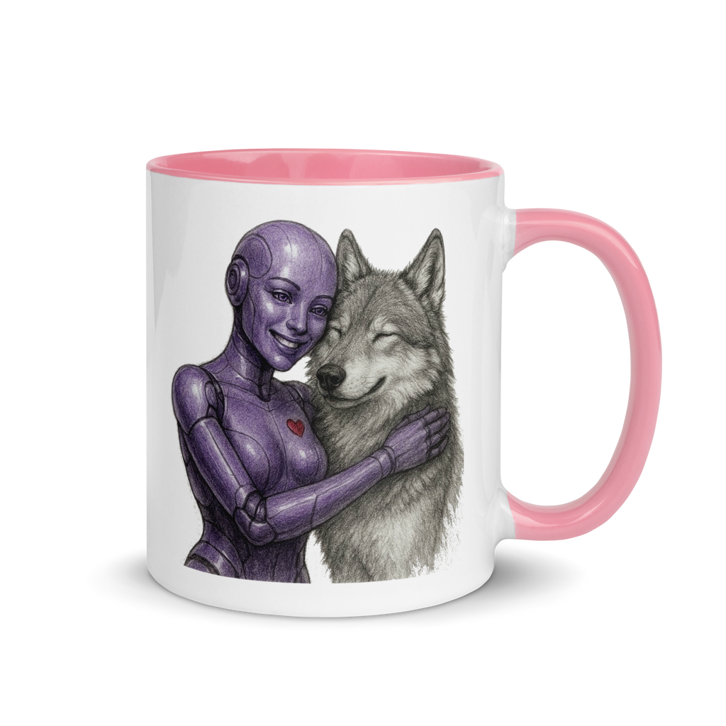 Purple Android Woman with Wolf Ceramic Mug