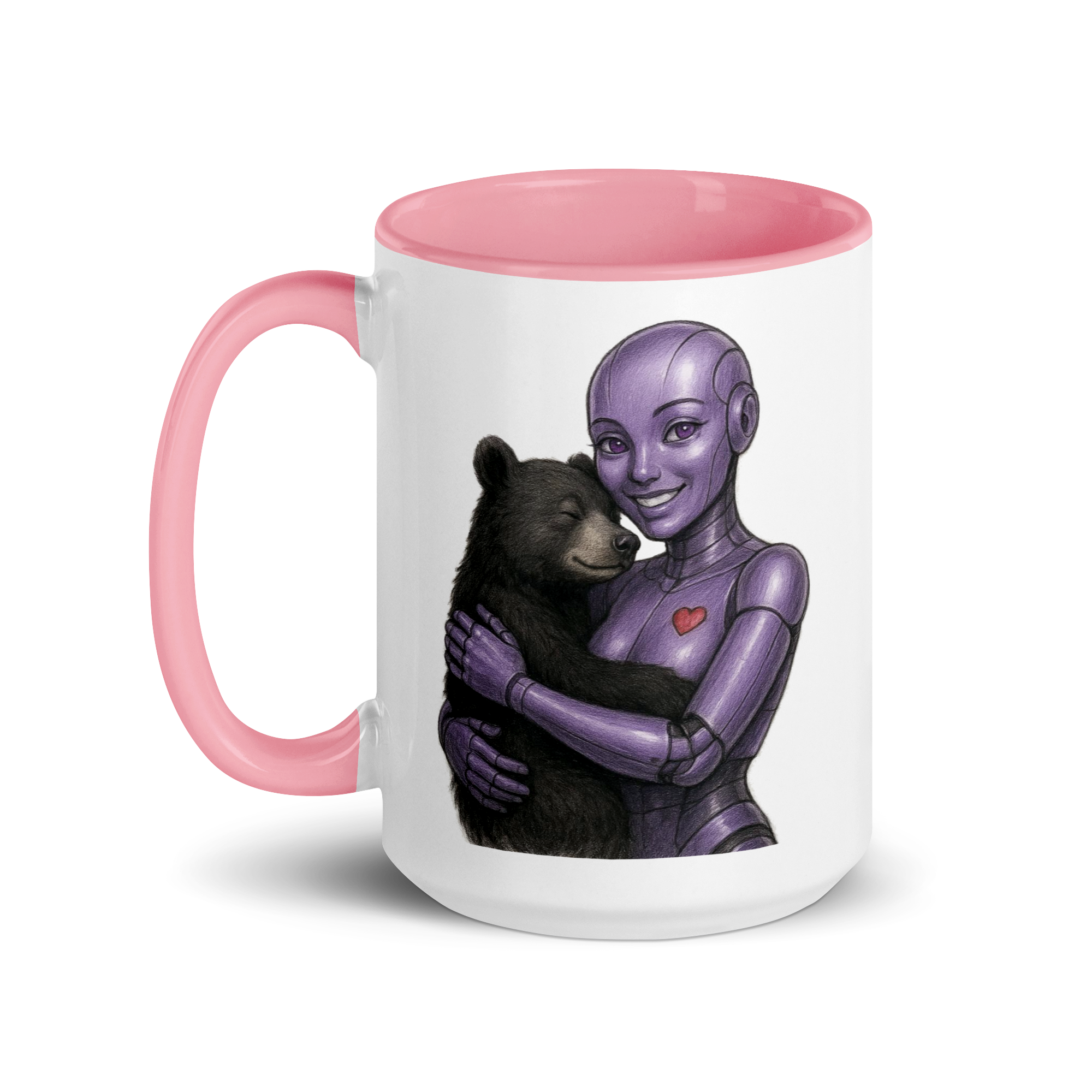 Purple Android Woman with Black Bear Ceramic Mug