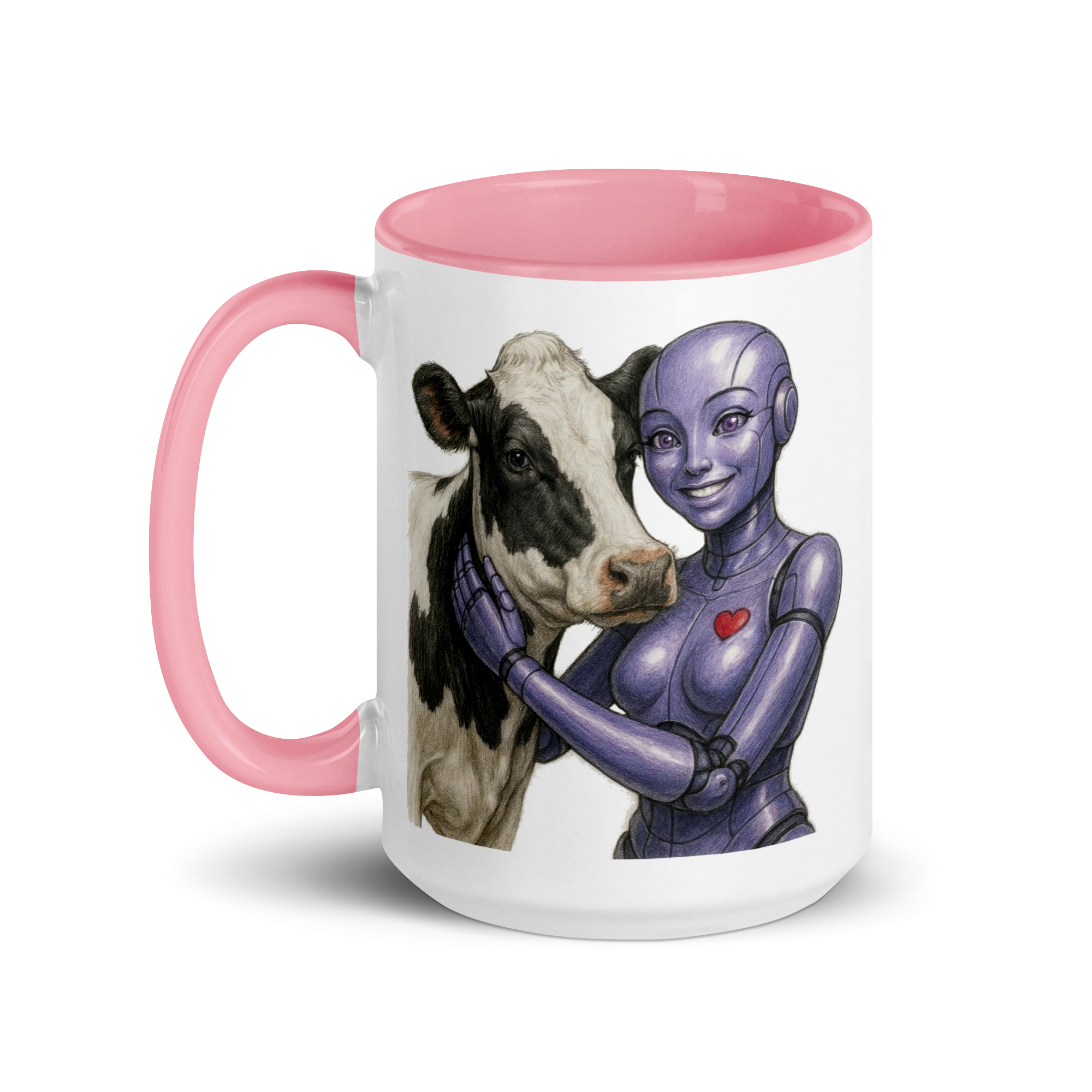 Purple Android Woman with Dairy Cow Ceramic Mug