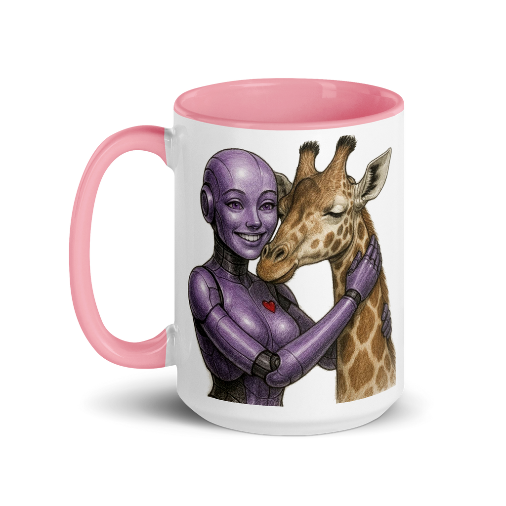 Purple Android Woman with Giraffe Ceramic Mug