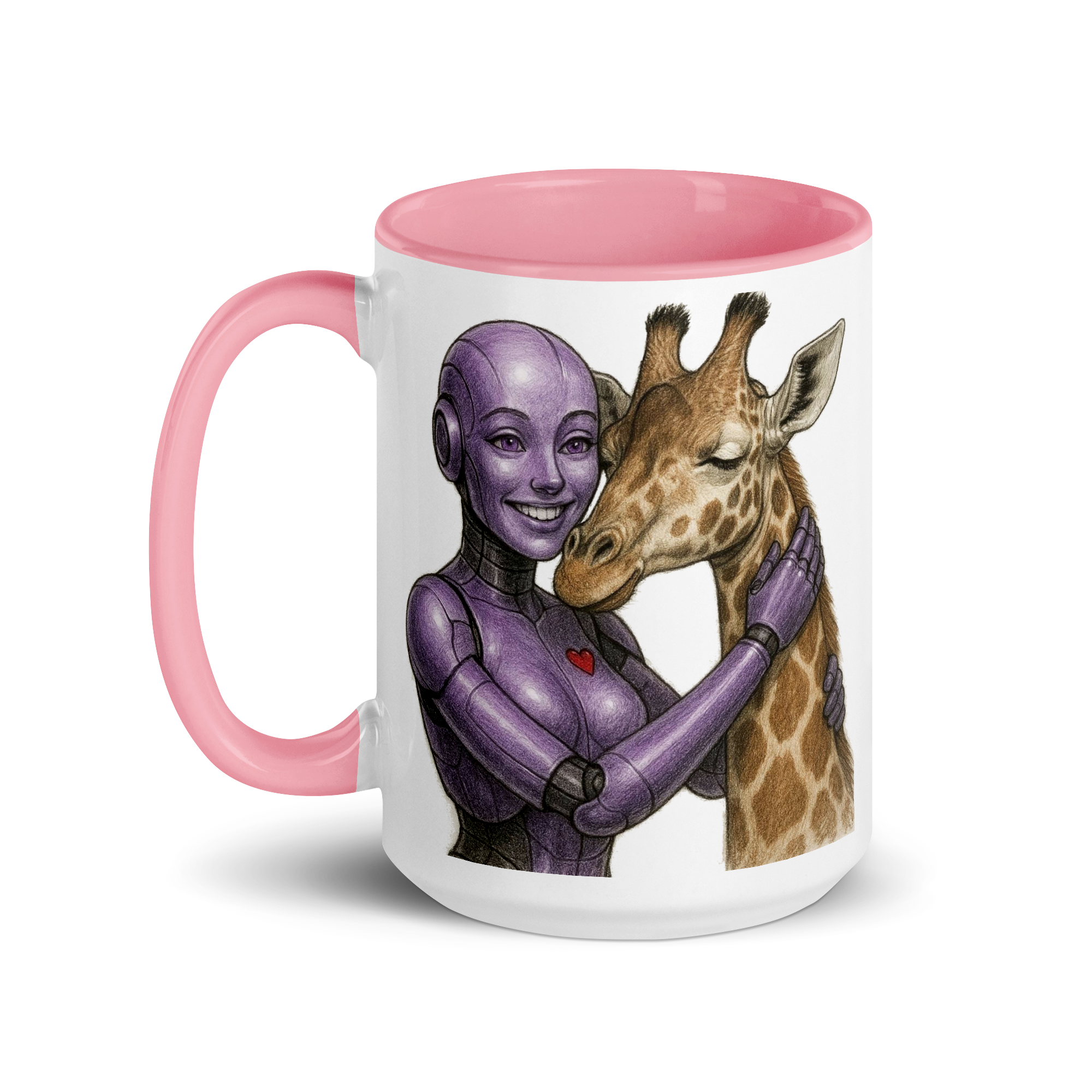 Purple Android Woman with Giraffe Ceramic Mug