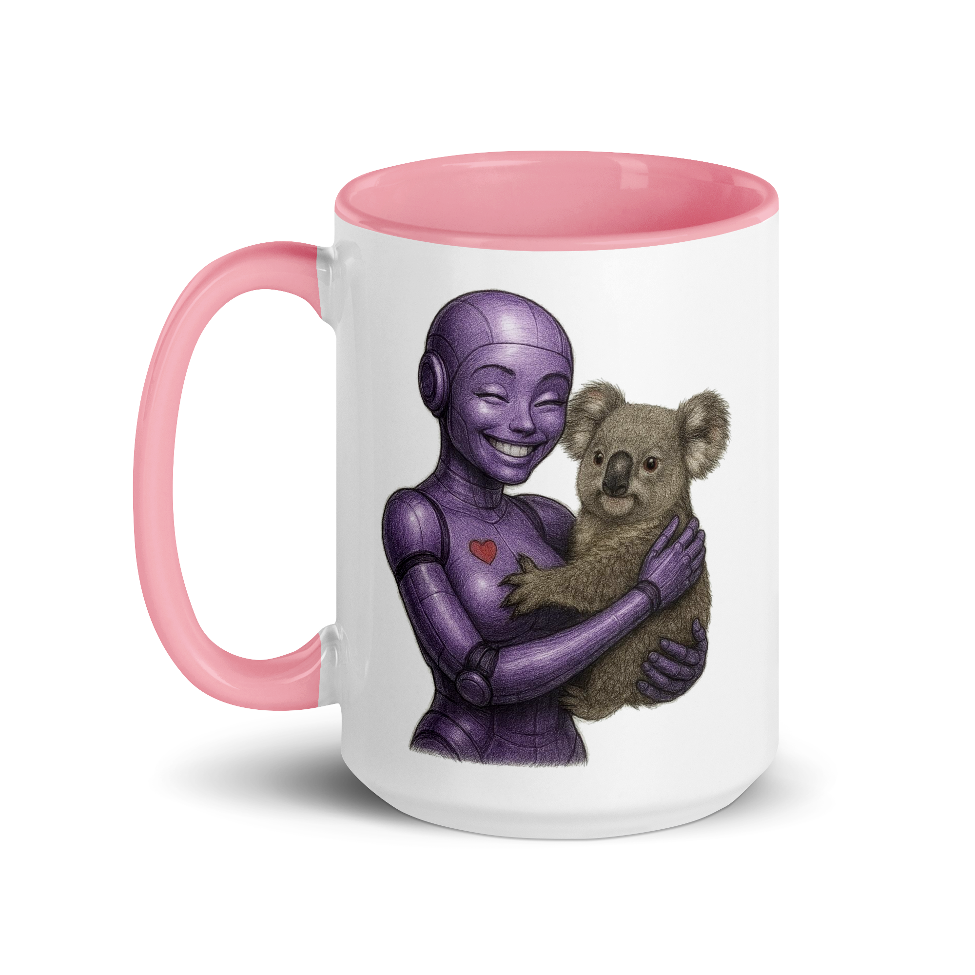 Purple Android Woman with Koala Bear Ceramic Mug