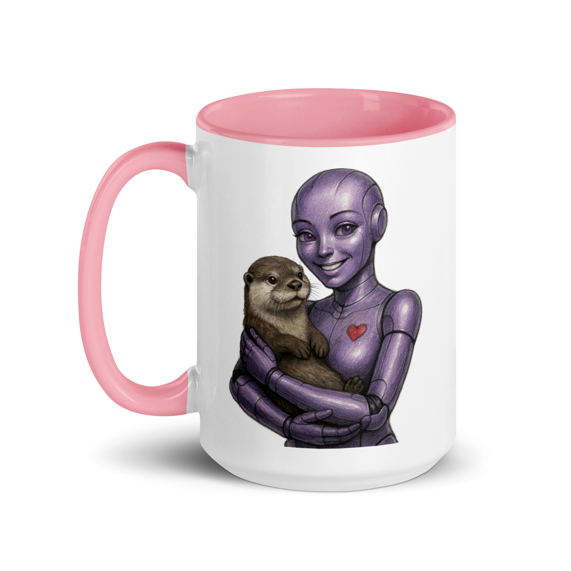 Purple Android Woman with Otter Ceramic Mug