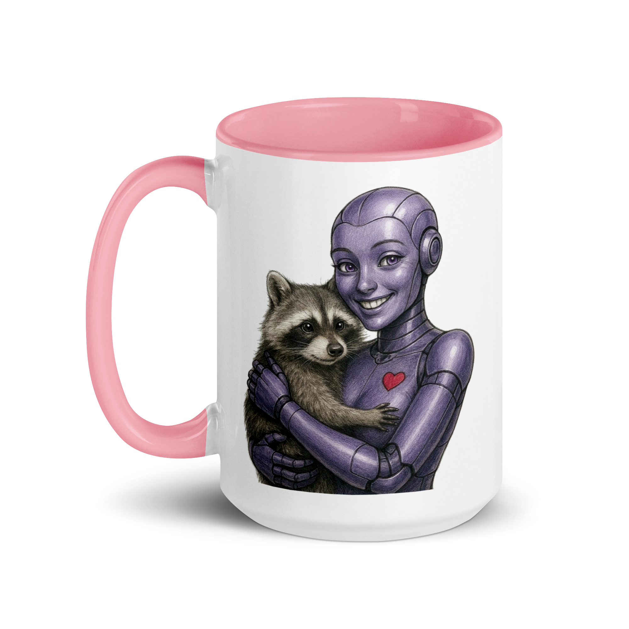 Purple Android Woman with Raccoon Ceramic Mug