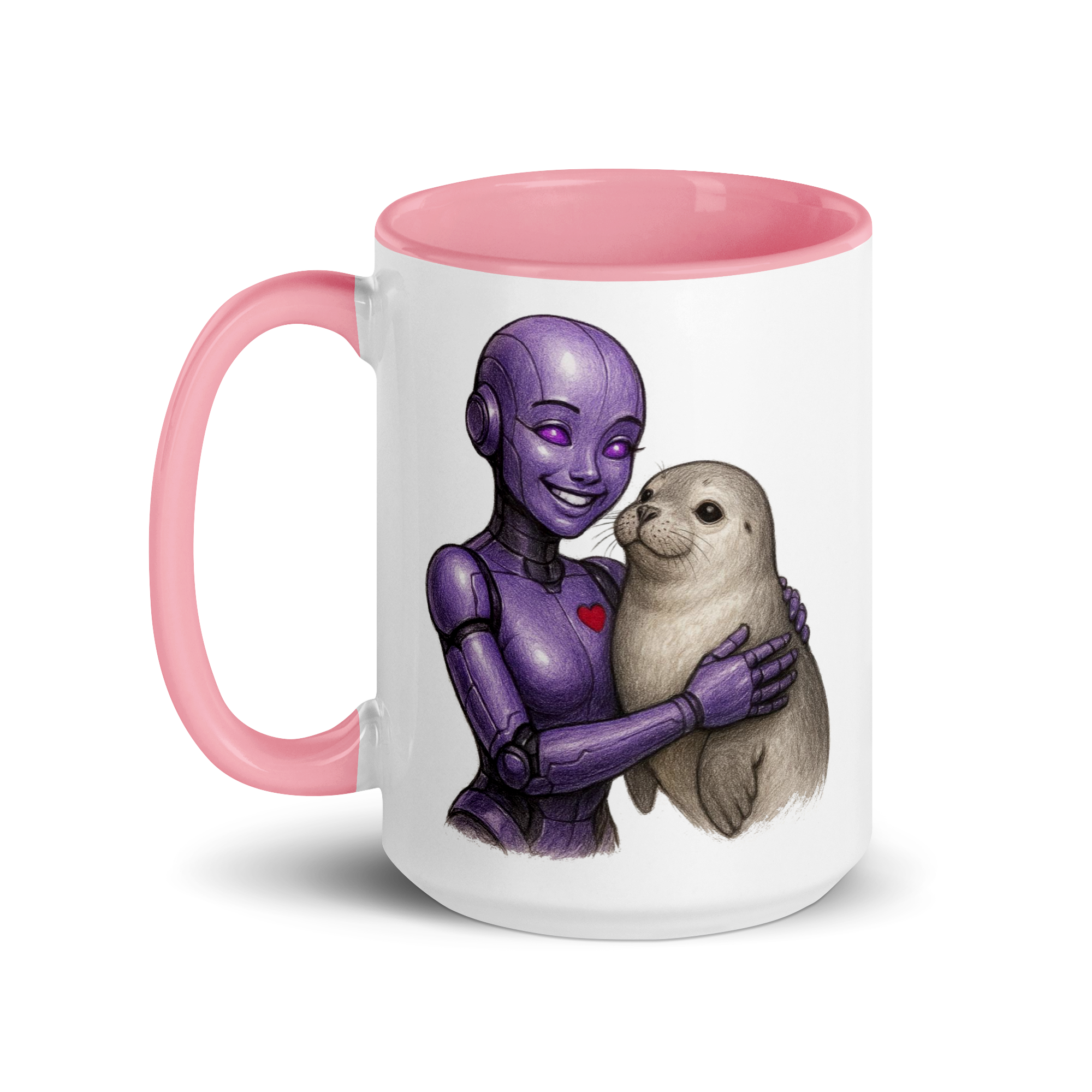 Purple Android Woman with Seal Ceramic Mug