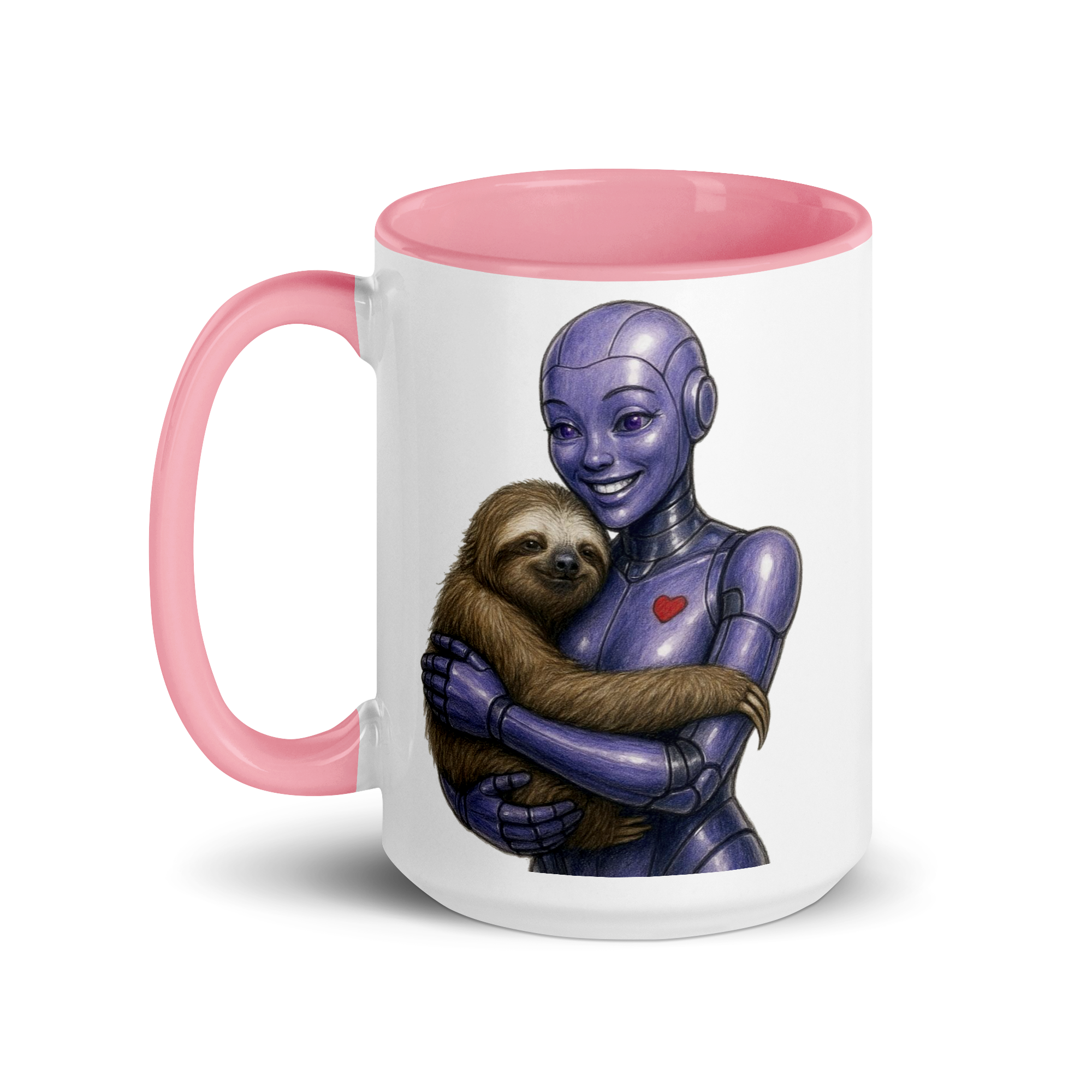 Purple Android Woman with Sloth Ceramic Mug