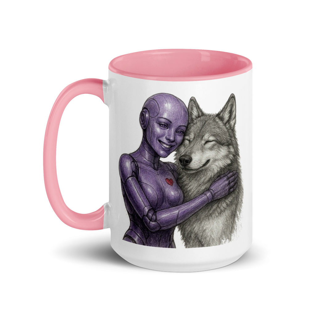 Purple Android Woman with Wolf Ceramic Mug
