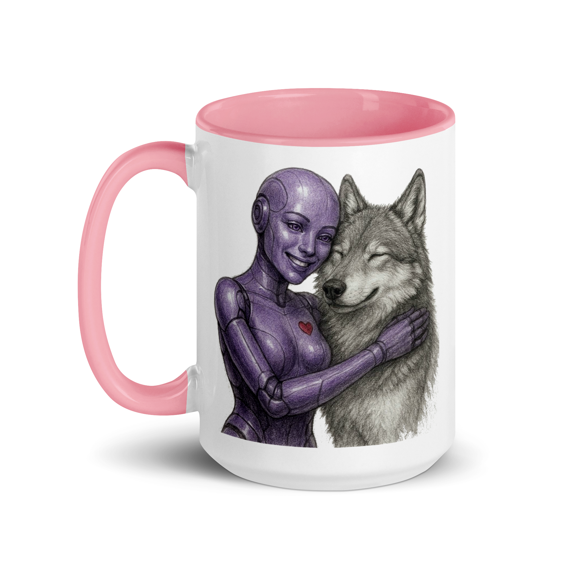 Purple Android Woman with Wolf Ceramic Mug