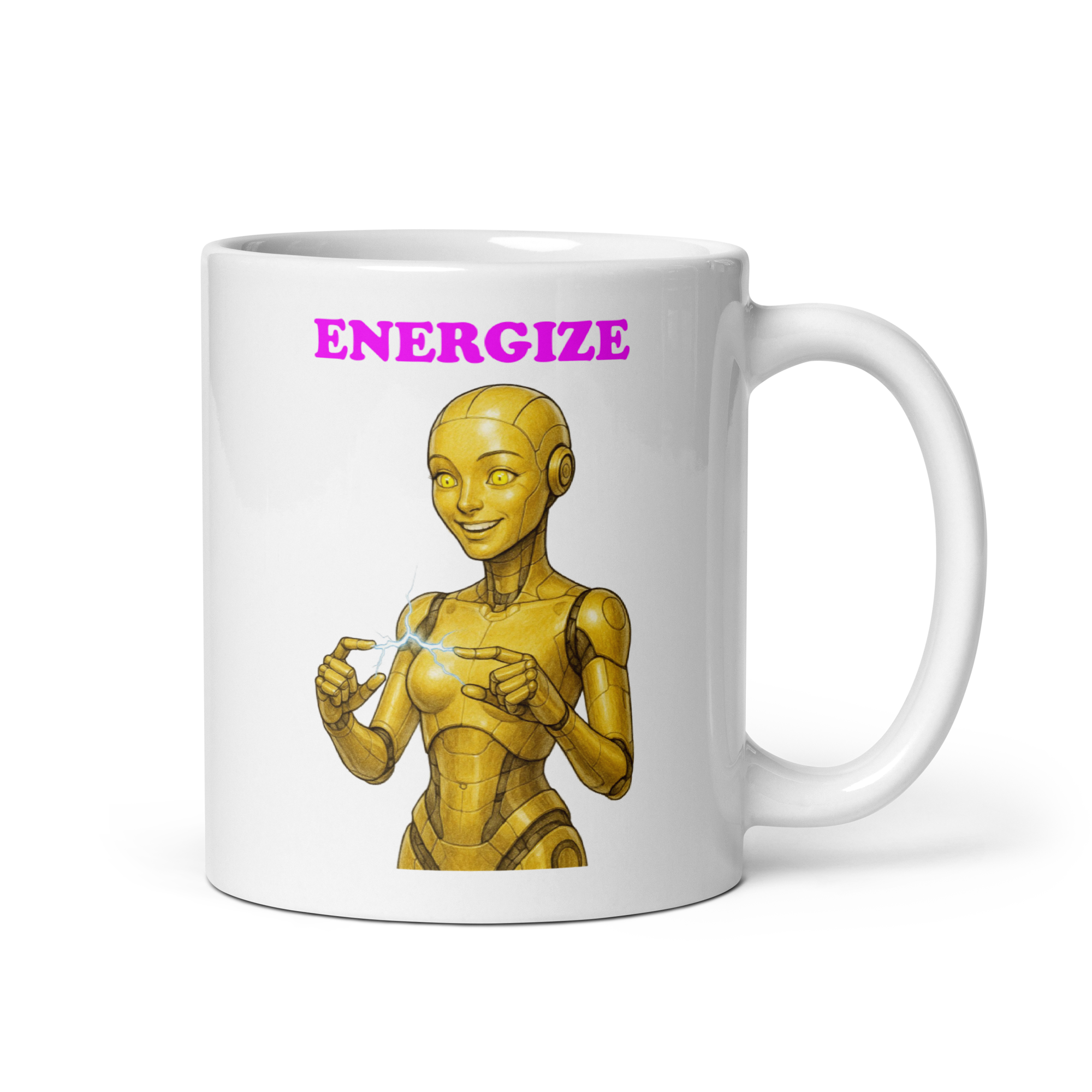 Android Woman Arcing Mug-Yellow