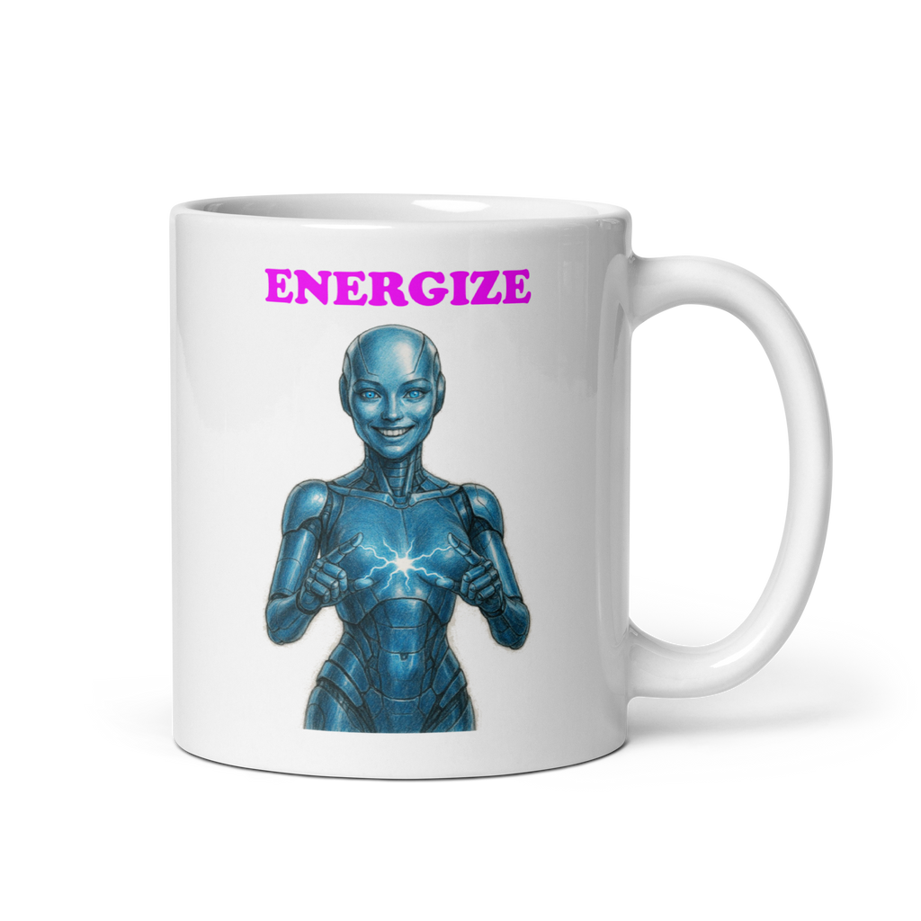 Android Woman Arcing Mug-Blue